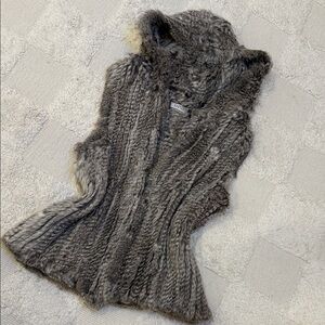 LIKE NEW Barneys New York Silver Genuine Rabbit Fur Vest